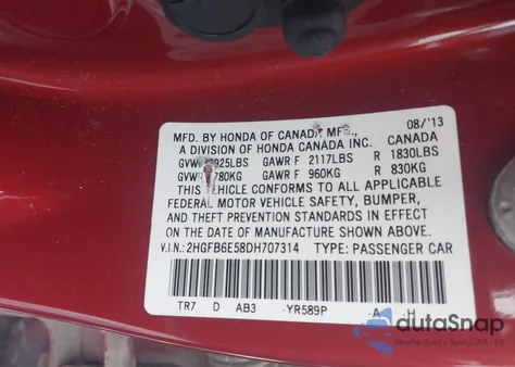 2013 Honda Civic Si z USA, uszkodzony, nr VIN 2HGFB6E58DH707314